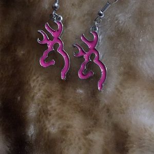 Pink and silver deer shaped earrings. Brand new!